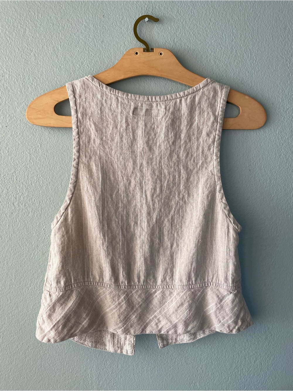 Flax | Beige Striped Linen Vest Tank Top - Picture 3 of 6